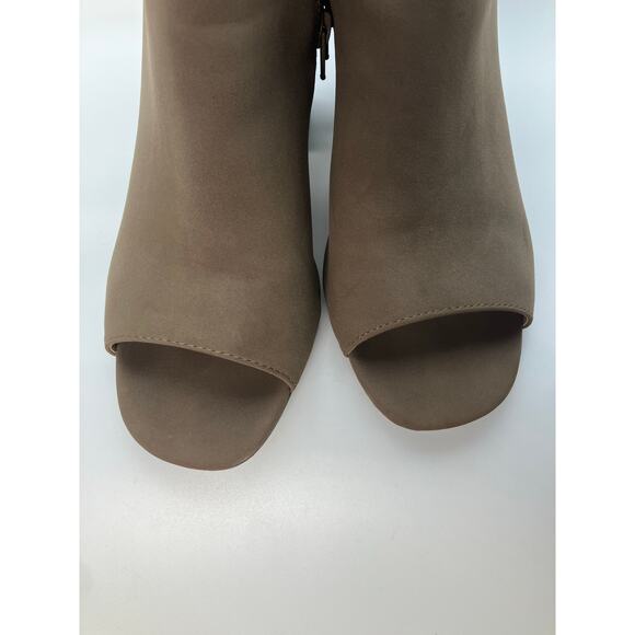 Market & Spruce Taupe Peep Toe Booties‎ Size 9 Faux Suede Zip Block Heel Shoes - Picture 5 of 14